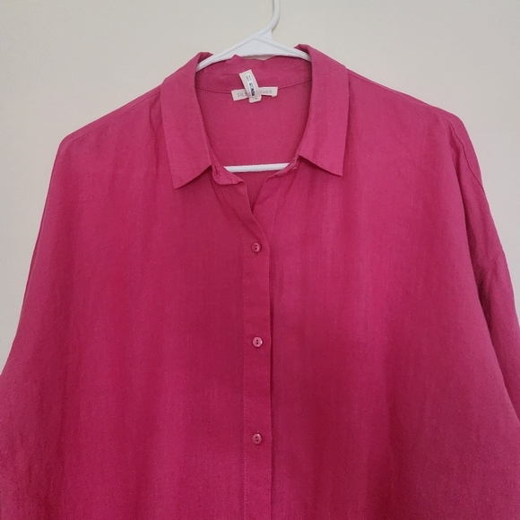 Eileen Fisher Lagenlook Fuchsia Long Sleeve Button-Up Linen Tunic Blouse Sz S - Picture 2 of 12